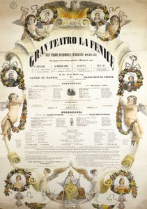 Plakat for Theatre de La Fenice i Venedig for sæsonen 1843 - 1844. af Italian School