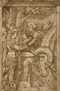 Alexander skærer den gordiske knude af Italian School