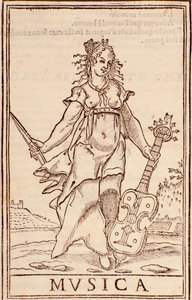 "Allegory of music"-side fra "Summen af ​​alle videnskaber"-essay af Aurelio Marinati (1500-tallet) af Italian School