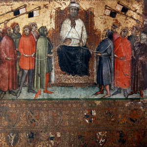 Allegori af regeringen i byen Siena omgivet af borgere, der er symbolsk forbundet med den af et reb. Anonymt maleri på træ af en Biccherna (forsiden af regnskabsregisteret for byen Siena) 1385. Siena Archivio di Stato, Italien af Italian School
