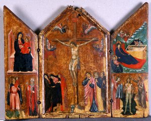 Altertriptykon med korsfæstelsen og andre scener, ca. 1320 (tempera på træ)
