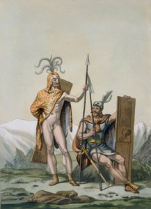 Gamle keltiske krigere klædt til kamp, ca. 1800-18 af Italian School