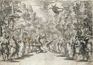 Apollo ved at angribe pythonen, fra La Pellegrina af Girolamo Bargagli, indgraveret af Carracius af Italian School