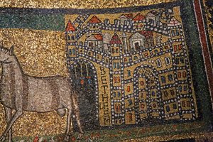 Apsis detalje, Betlehem og får (mosaik) af Italian School