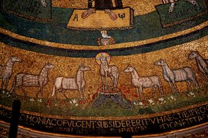 Apsis mosaik med Kristus som påskelam og får (mosaik) af Italian School