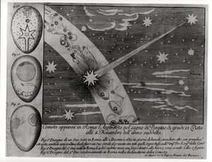 Astrologisk diagram af kometen, der dukkede op i Rom under Jomfruen og forblev synlig indtil november 1680 af Italian School