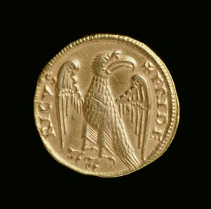 Augustalis af Frederik II (1198-1250), Kongeriget Sicilien og Syditalien, Messina mønt, 1231-50 (bagside) (guld) (for forside se 168052) af Italian School