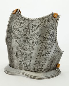 Bagplade til et barns rustning fra Mediciens arsenal, ca. 1575 med senere ændringer (ætset jern med restaureret læder) af Italian School