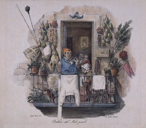 Balkon ved den lille mole i Napoli, Italien, 1800-tallet (litografi) af Italian School