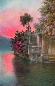 Bellagio, Comosøen, Italien (farvelitografi) af Italian School
