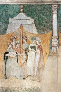 Bicocca degli Arcimboldi: fresko fra det 15. århundrede, detalje af kvinder, der spiller musik (fresko) af Italian School