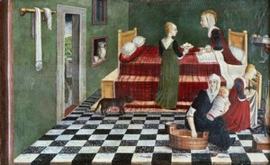 Jomfruens fødsel (rum af en predella), Veneto, ca. 1480 af Italian School