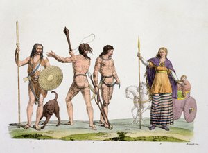 Briter, Caledonians og Queen Boadicea, plade 4 fra The History of the Nations (akvatint) af Italian School