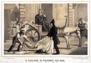 Vogn, der samler de døde op under koleraepidemien i Palermo i 1835. af Italian School