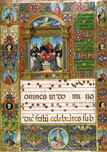 Korminiature med Sankt Benedikt, der prædiker for munke (pigment på vellum) af Italian School