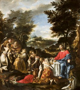 Kristus tjent af engle, ca. 1650-1700 af Italian School