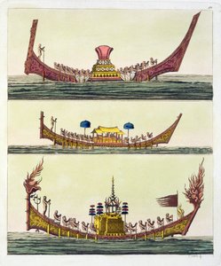 Cochin kinesiske skibe, illustration fra Le Costume Ancien et Moderne af Giulio Ferrario, udgivet ca. 1820