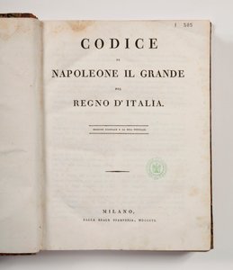 Napoleon den Stores kode for kongeriget Italien, åben på titelbladet, udgivet Milano, dalla reale Stamperia, 1806 (trykt papir) af Italian School
