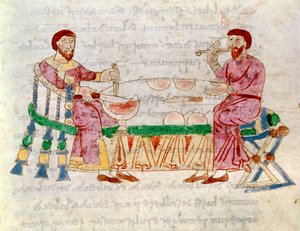 Codex 132 Livre 22 Kap.1 Måltidet, fra De Universo af Rabanus Maurus (ca. 780-856) 1023 af Italian School