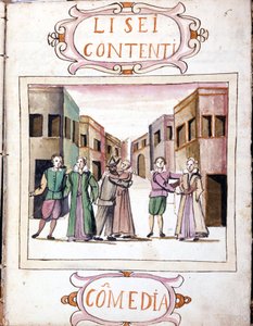 Komedie af Li sei contenti efter manuskriptbindet "Scenarier af de mest udvalgte historier" "(1621 - 1643). Rom, Accademia dei Lincei. af Italian School