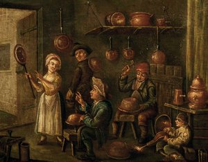 Kobbersmedeværksted, af ukendt venetiansk kunstner, Italien af Italian School