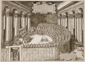 Council of Trent, 1563, fra en radering udgivet i Venedig i 1565, illustration fra The Church of England: A History for the People af H.D.M. Spence-Jones, pub. ca. 1910 (sepiafoto) af Italian School