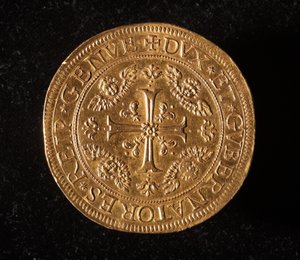Republikken Genes valuta: 25 guld-dobbeltmønter. Diam.52,5 mm. 1694. Forside. Genes Museums of Strada Nuova (inv. 6457) af Italian School