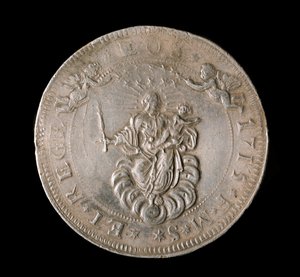 Republikken Genes valuta: seks ecu sølvmønt. Diam. 61,5 mm. 1715. Forside. Genes Musei di Strada Nuova (inv, M7156) af Italian School