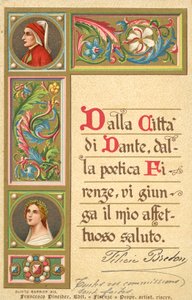 Dante, Beatrice, Den guddommelige komedie (farvelitografi) af Italian School