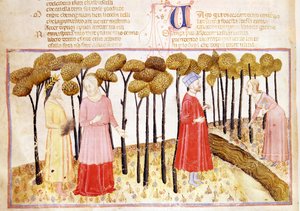 Dante og Virgil (70-19 f.Kr.) ved skærsildens topmøde, fra Den guddommelige komedie af Dante Alighieri (1265-1321) af Italian School