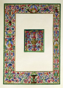 Dekorativ kant med Gud Faderen og to profeter og et historisk initialt T med en sirene og to putti, 15.-16. århundrede af Italian School