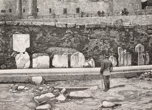 Dekorativ halvcykel i Forum Romanum, Rom, Italien, gravering fra tegning af Dante Paolocci, fra L