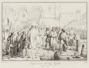 Deposition of Doge Galla, 750 (gravering) af Italian School