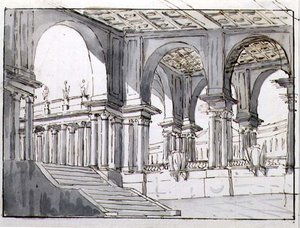 Design til et neo-klassisk scenesæt af Italian School