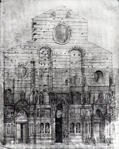 Design af facaden af Santa Maria del Fiore eller Duomo, Firenze (pen og blæk på papir) (sh foto) af Italian School