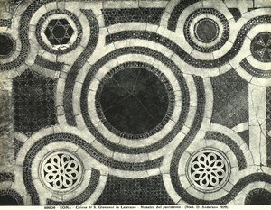Detalje af gulvet i basilikaen San Giovanni i Laterano, Rom (mosaik) af Italian School