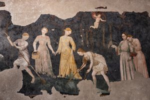 Detalje af freskomalerierne, Camera Pinta (Painted Room) (fresco) af Italian School