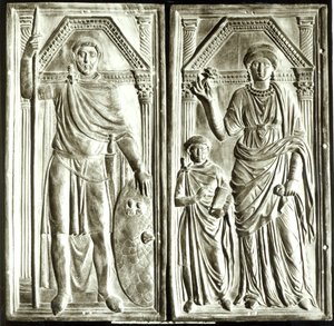 Diptykon forestillende Stilicho (ca. 365-408), Serena og Eucharius af Italian School