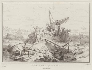 Hunnernes nederlag ved havnen i Albiola, 903 (gravering) af Italian School