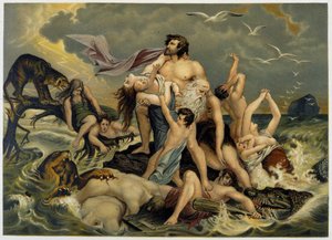 Déluge - i "Den gyldne klassiske bibel: historie om guddommelig åbenbaring i det gamle og i den nye stræben" "af Giovanni Ladislao Sykora (bd. 1), oversat af Don Clemente Benetti. (italiensk bibel) af Italian School