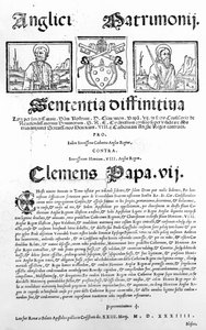 Dokument, der erklærer pavens dom om gyldigheden af ægteskabet mellem Henrik VIII og Catherine af Aragon, 1534 (tryk) af Italian School