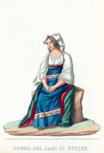 Donna Del Lago Di Fucine (farvet gravering) af Italian School