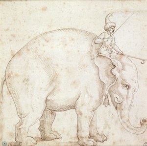 Elefanten Hanno og hans Mahout af Italian School