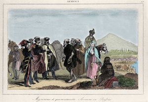 Emigration af armeniere til Rusland. 1800-tals gravering af Italian School