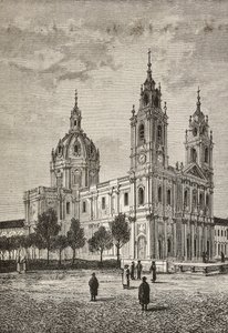 Estrela Basilica, Lissabon, Portugal, gravering fra L