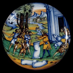 Fajancebæger, der forestiller Joseph i Benjamins taske, den bæger, han havde stillet på den. Fremstillet af Manufacture Case Pirota af Italian School