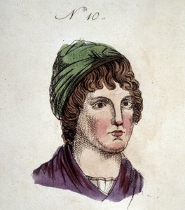 Figur nummer 10, der repræsenterer ansigtet af en mand i "" Den bærbare Lavater: o Lad det være et kompendium af kunsten at genkende mænd ved ansigtets træk "" (eller "" Lommevask: Abrege de dell