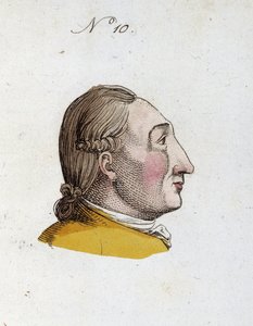 Figur nummer 10, der repræsenterer ansigtet af en mand i "" Den bærbare Lavater: o Lad det være et kompendium af kunsten at genkende mænd ved ansigtets træk "" (eller "" Lommevask: Abrege de dell