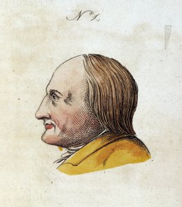 Figur nummer 1, der repræsenterer ansigtet af en mand i "" Den bærbare Lavater: o Lad det være et kompendium af kunsten at genkende mænd ved ansigtets træk "" (eller "" Lommevask: Abrege de dell