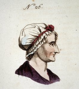Figur nummer 26, der repræsenterer ansigtet af en kvinde i "" Den bærbare Lavater: o Lad det være et kompendium af kunsten at genkende mænd ved ansigtets træk "" (eller "" Lommevask: Abrege de dell